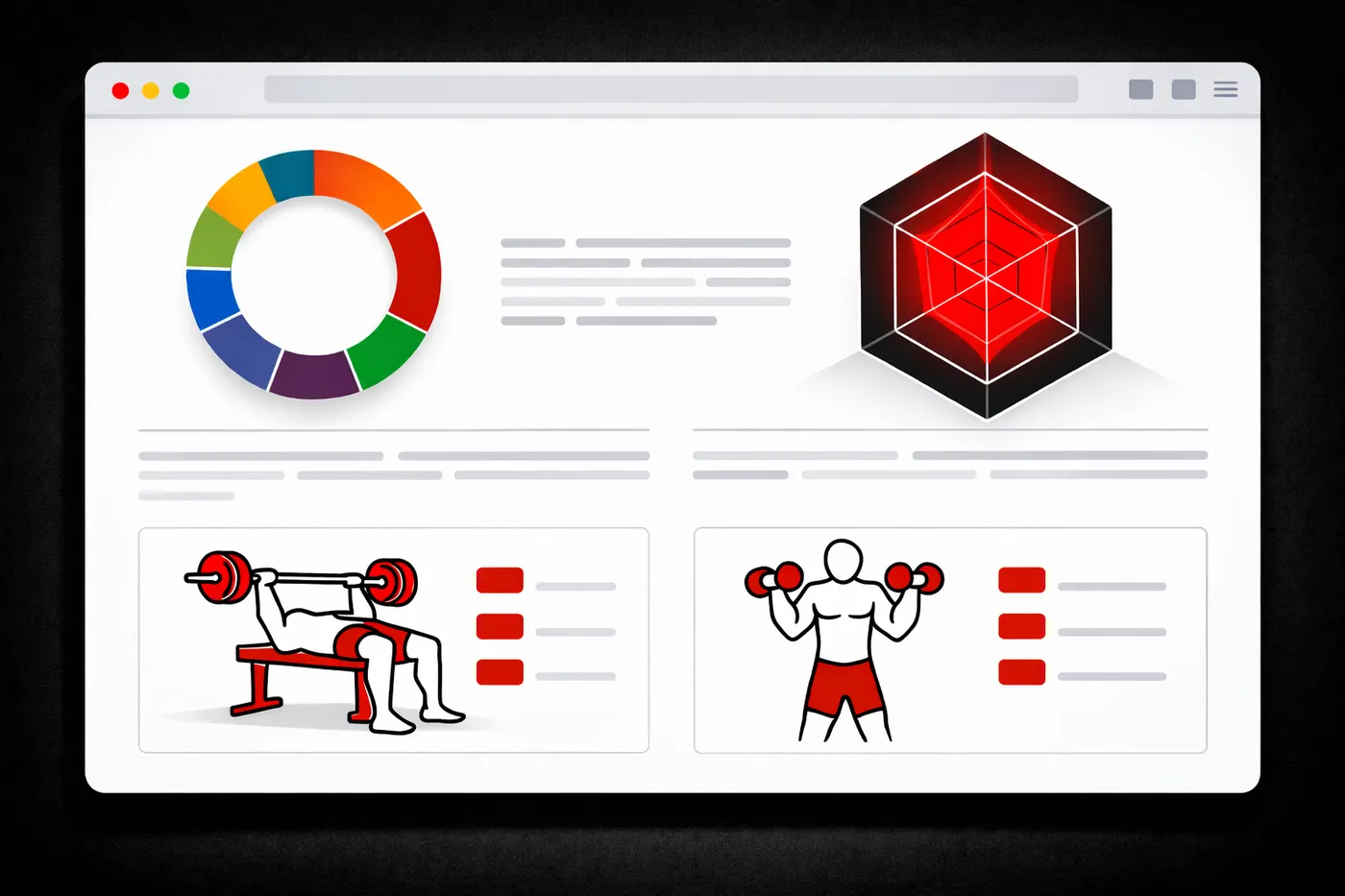 Shared workout program displayed in a hosted web page with stats and workout tabs
